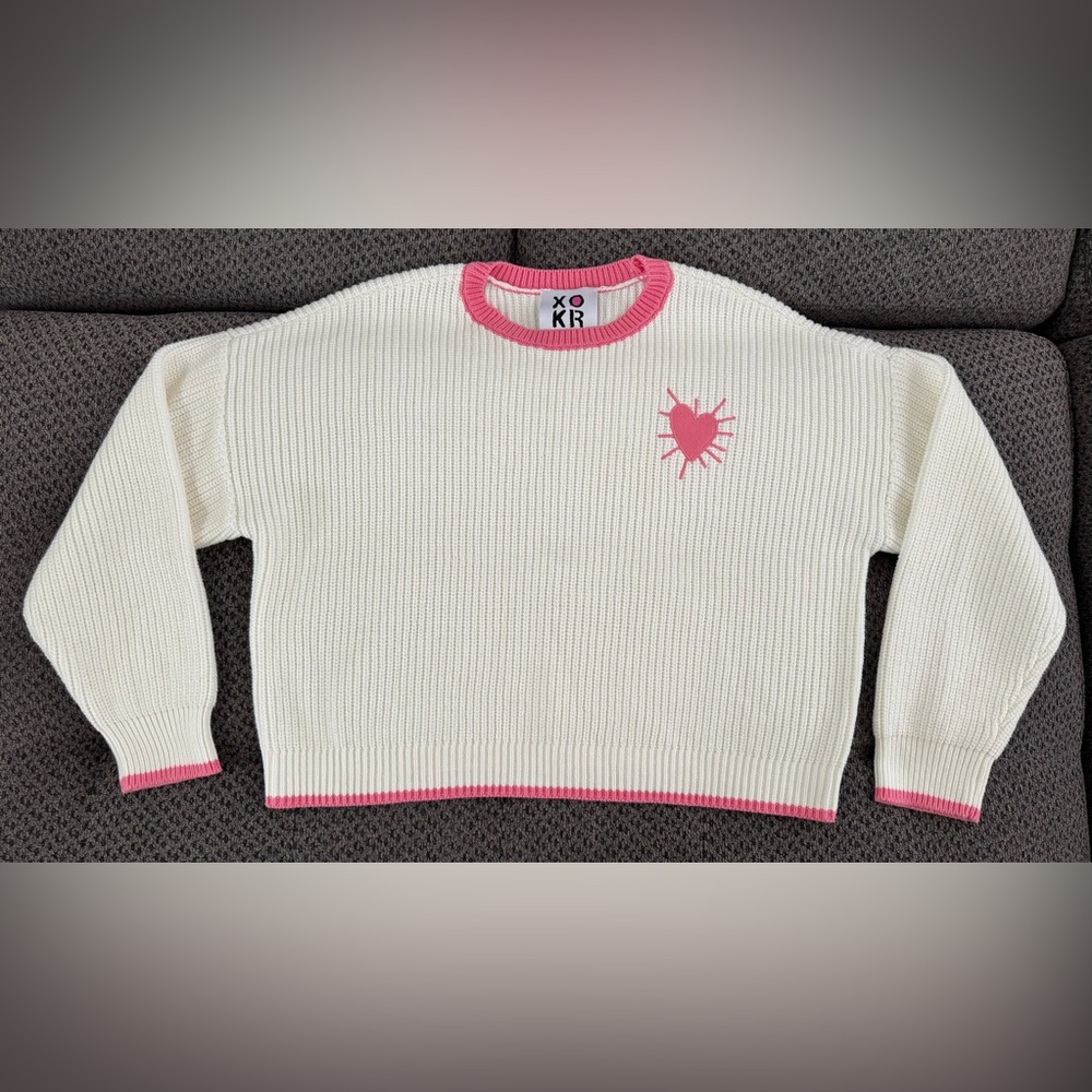 Kerri Rosenthal XOKR Summer Knit Crewneck Sweater in Cream Pink XL Anthropologie